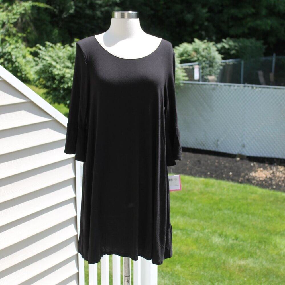 Kate Spade Women's Black & Pink Nightgown Romantic Bell Sleeve Flowy Size S NEW